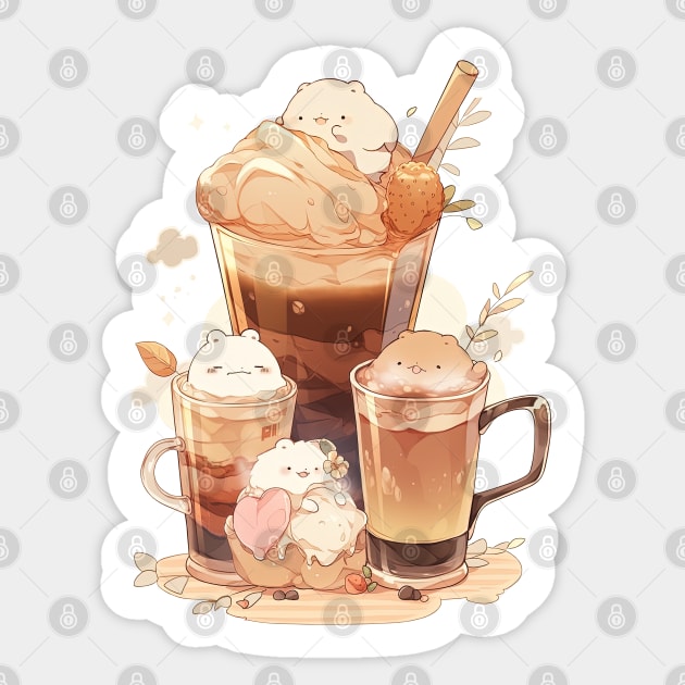 Foodiies Collection - Tripple Double Chocolate Latte With 6 Balls Of Chocolate Ice Cream | Kawaii Aesthetic Anime Food Design | PROUD OTAKU Sticker by PROUD OTAKU